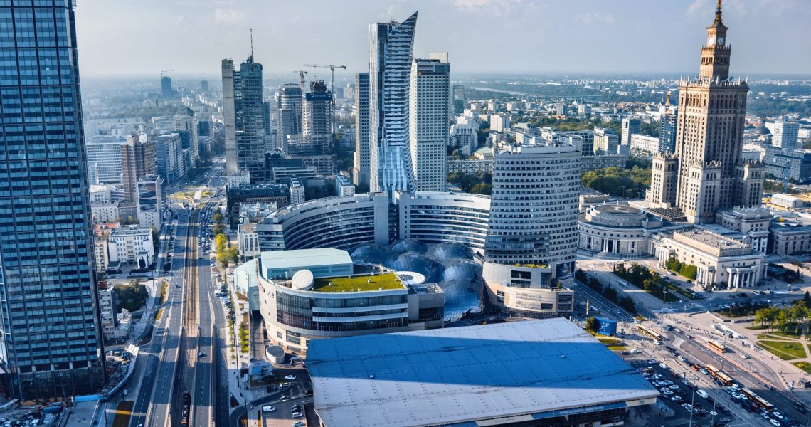 Warsaw, Śródmieście district
On the right you can see the Palace of Culture and Science.
At the bottom you can see the Central Train Station.